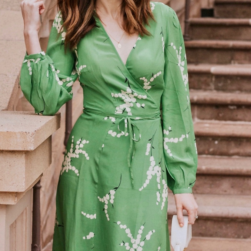 Realisation Par Green Floral Wrap Midi Dress